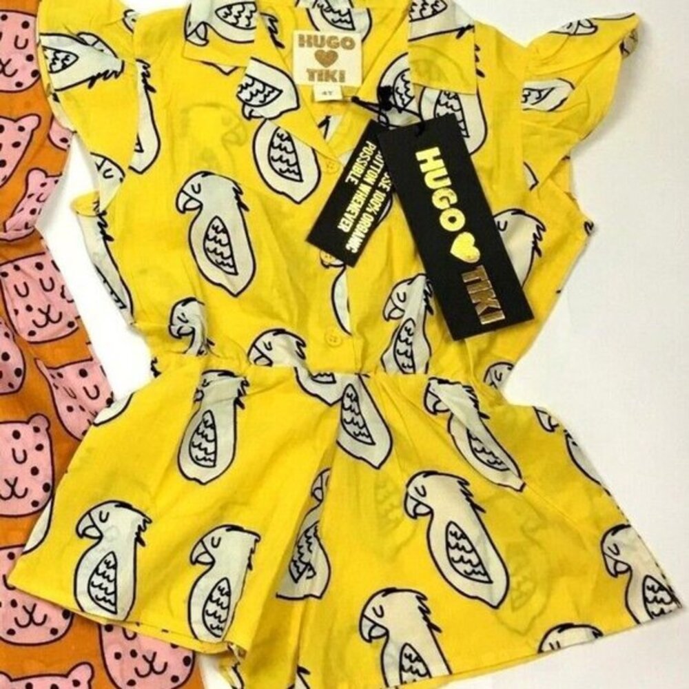 Hugo Loves Tikiโ Ruffled Play Suit Romper Organic Cotton Baby 0-3 Yellow NWT